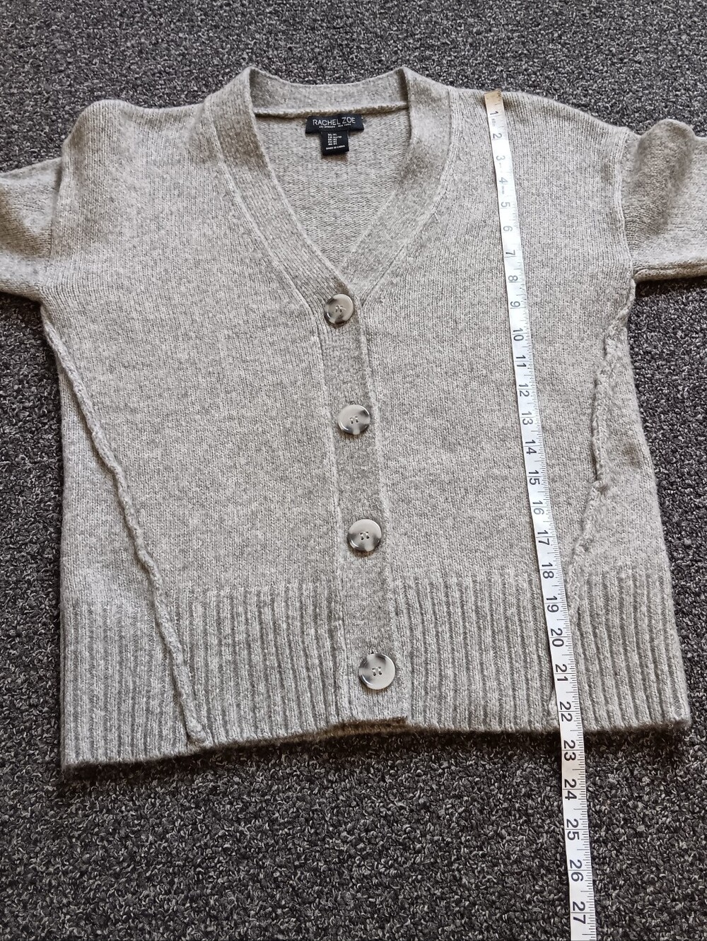 Rachel Zoe Preppy Gray Button Up 3% Wool V-Neck Cardigan Womens Extra Small XS - Picture 8 of 10